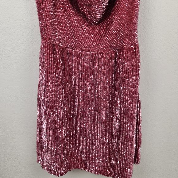 Retrofete Jill Sequin Mini Dress in Pastel Pink Size Large NWT Spaghetti Straps - Picture 5 of 11